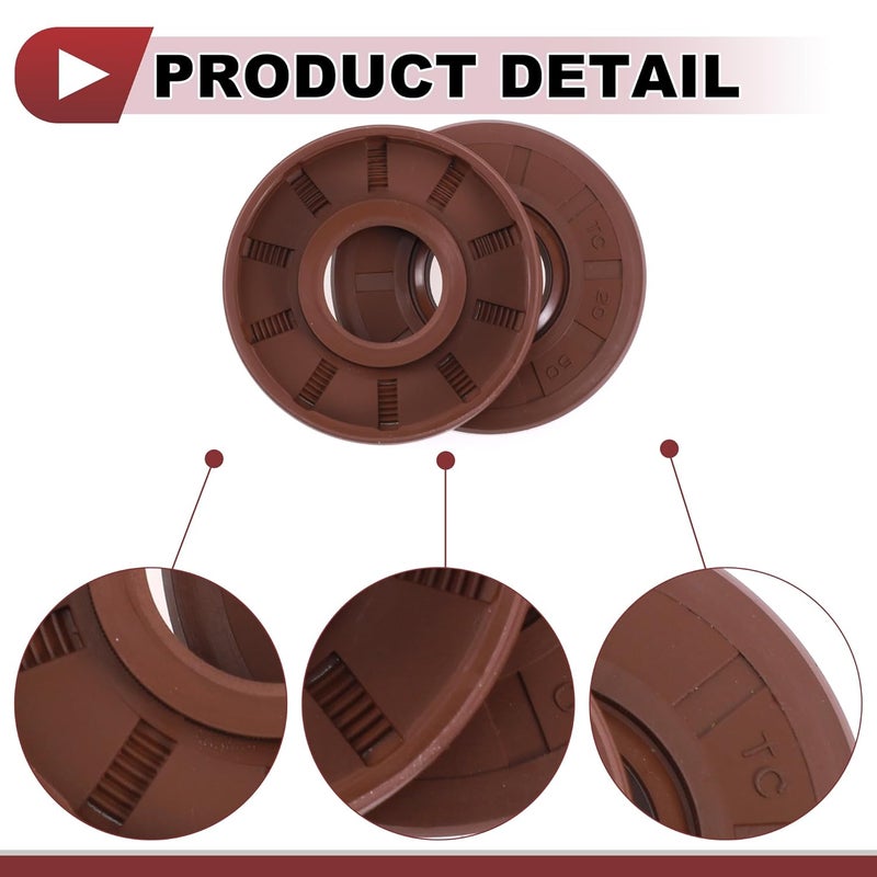 HEROFFIX Universal Oil Seal TC Seal Ring Rotary Shaft Seal 20x50x8mm High Pressure FKM Rubber Brown 2 Pcs - Image 5